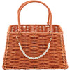 9" Decorative Woven Basket Purse  with Pearl Handle