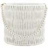 6.5" Decorative Woven Basket with Pearl Handle - White