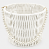6.5" Decorative Woven Basket with Pearl Handle - White