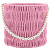 6.5" Decorative Woven Basket with Pearl Handle - Pink
