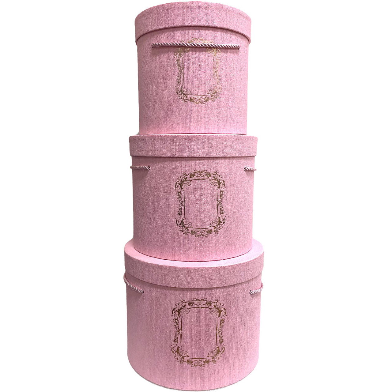 Tall Pink Cylinder Floral Hat Box Set of 3 - LO Florist Supplies