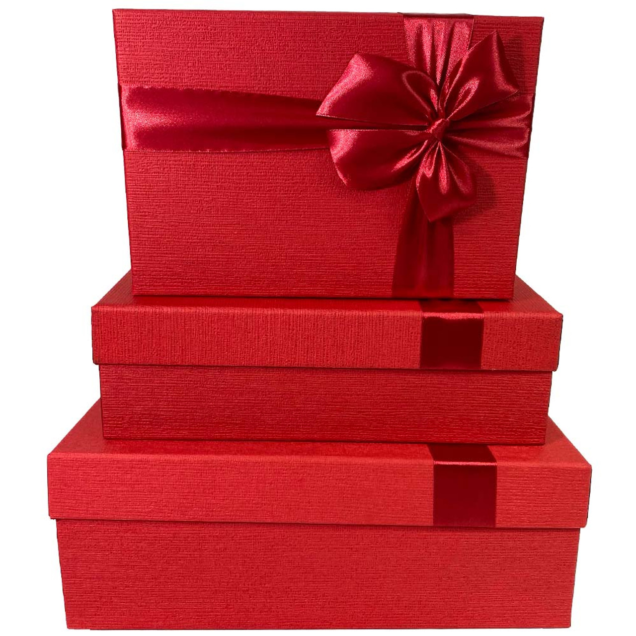 12 White & Red Floral Heart Gift Box with Ribbon - Set of 3 - LO