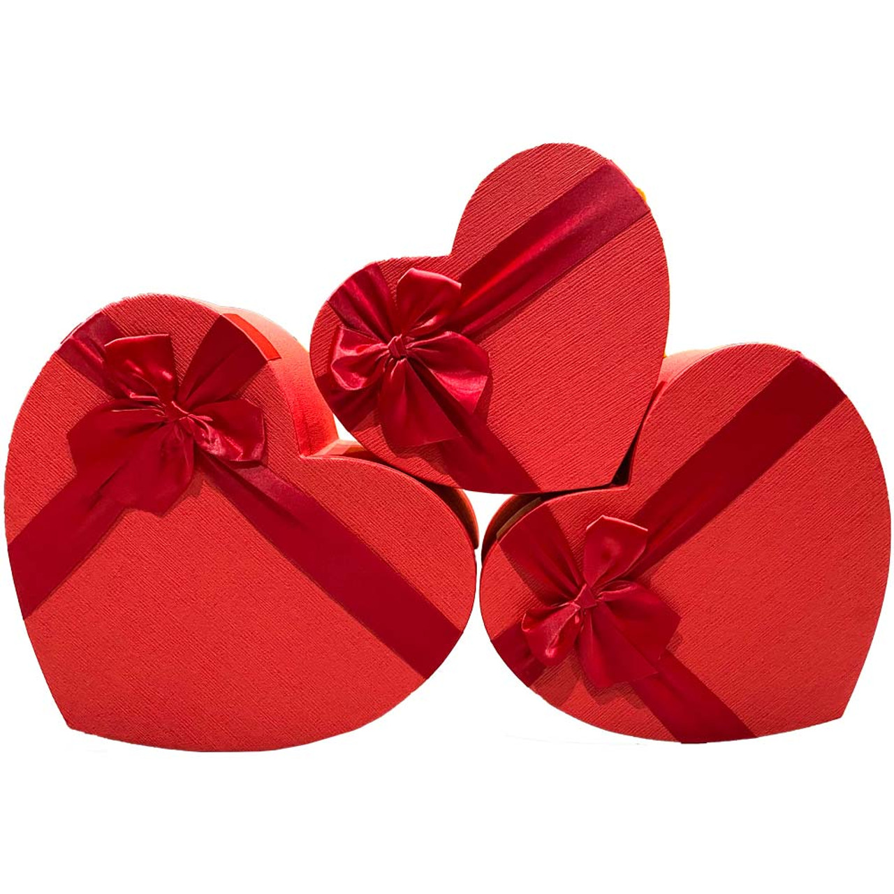 12 Deep Red Floral Heart Gift Box with Ribbon - Set of 3