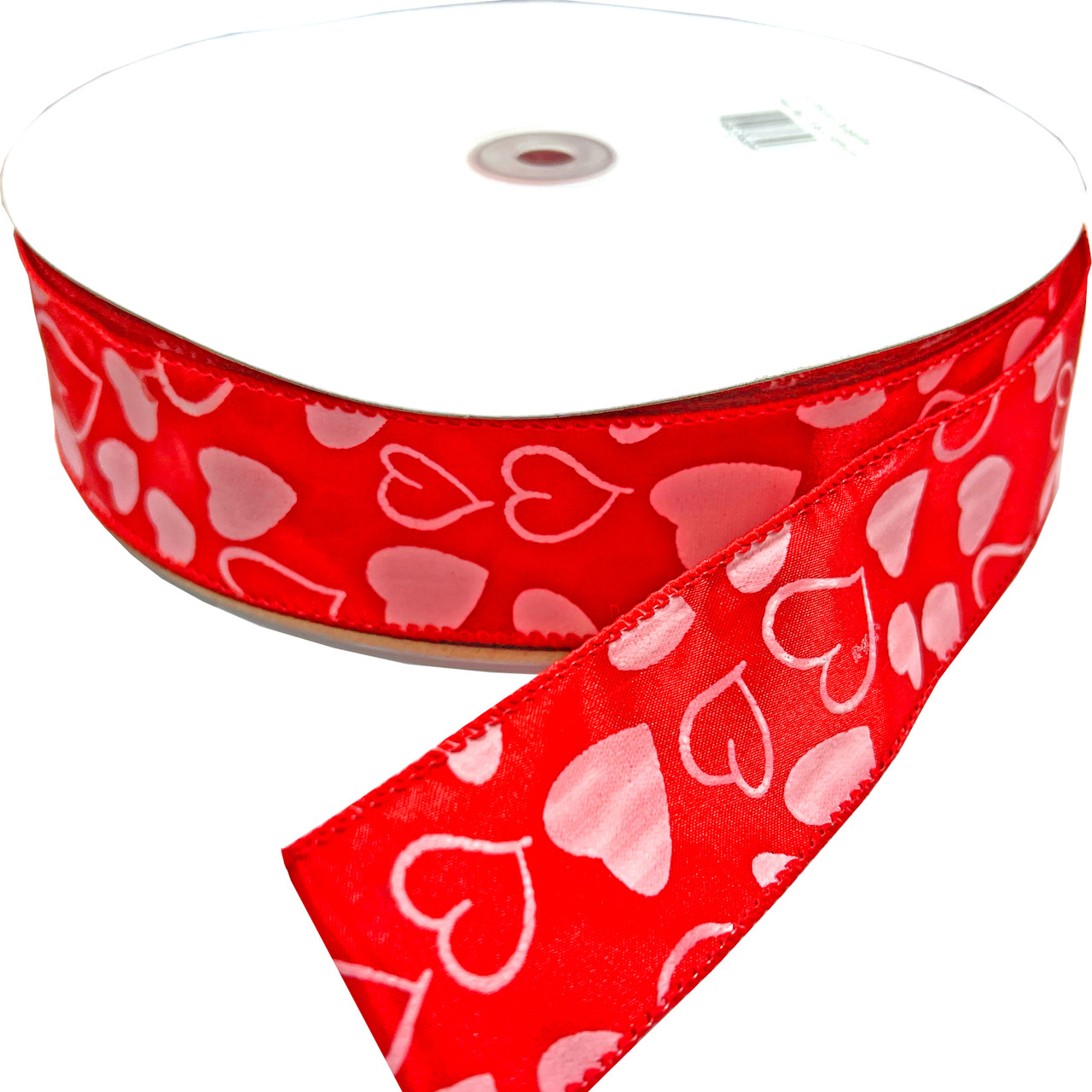 1.5 White Hearts Satin Ribbon - 50 Yards