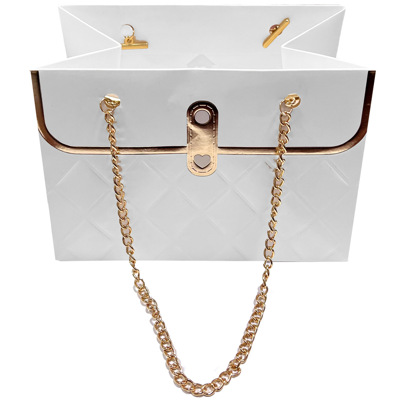 White purse with gold chains