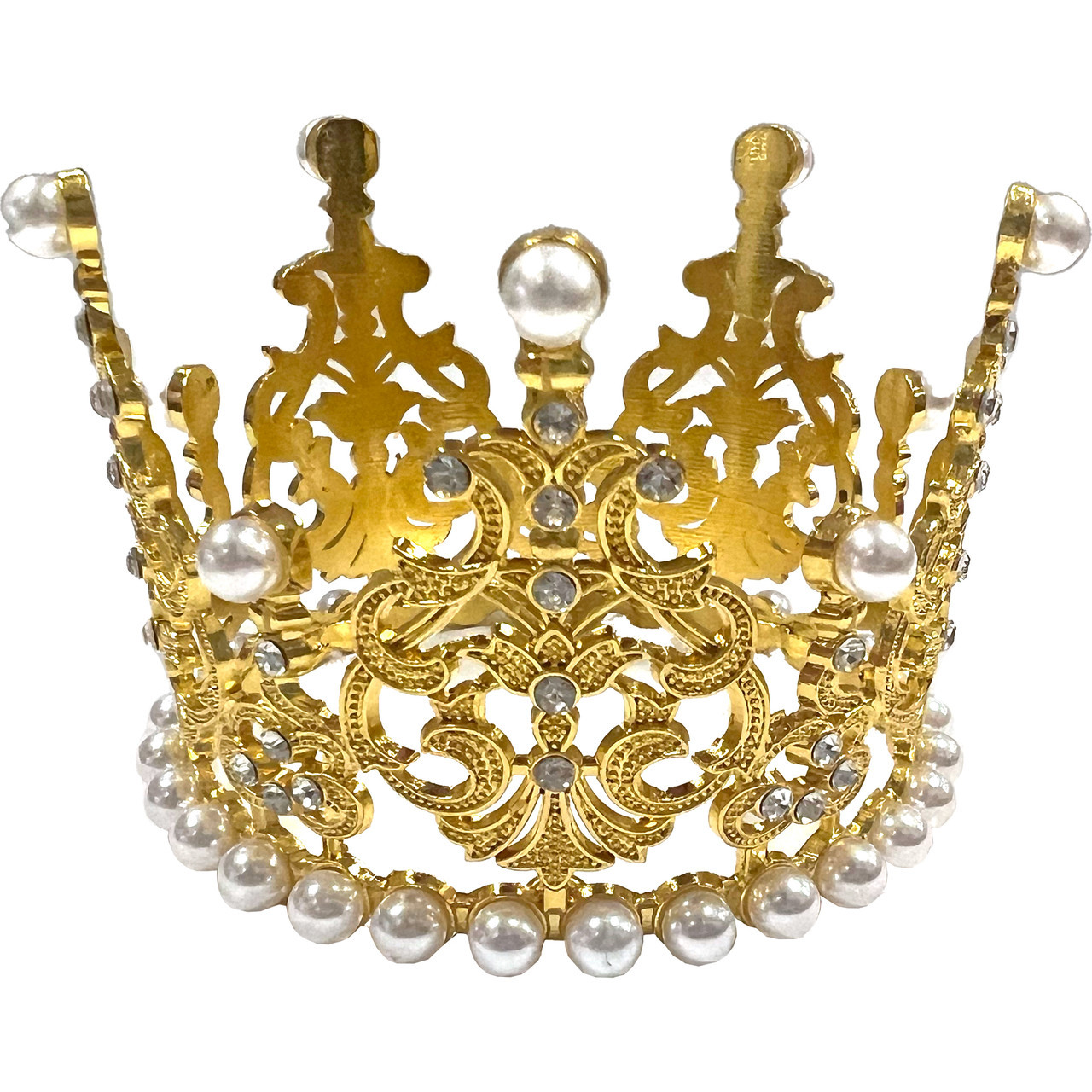 3 Gold Rhinestones Crown with Pearls - LO Florist Supplies