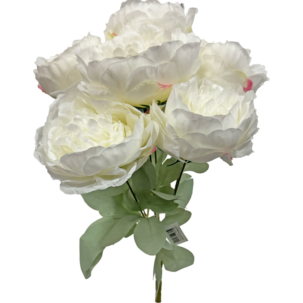 Silk 18” Long Stem 7 Peonies Bouquet - White Pink Edge - LO