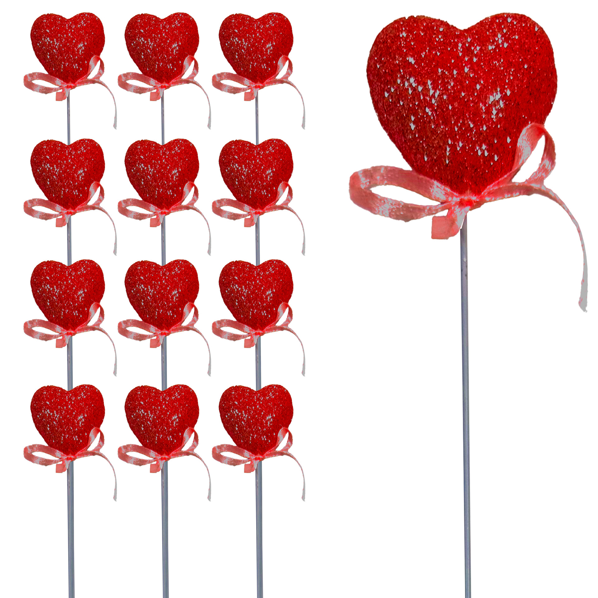 13" Glitter Hearts Arrangement Picks 12 Pieces Red LO Florist Supplies