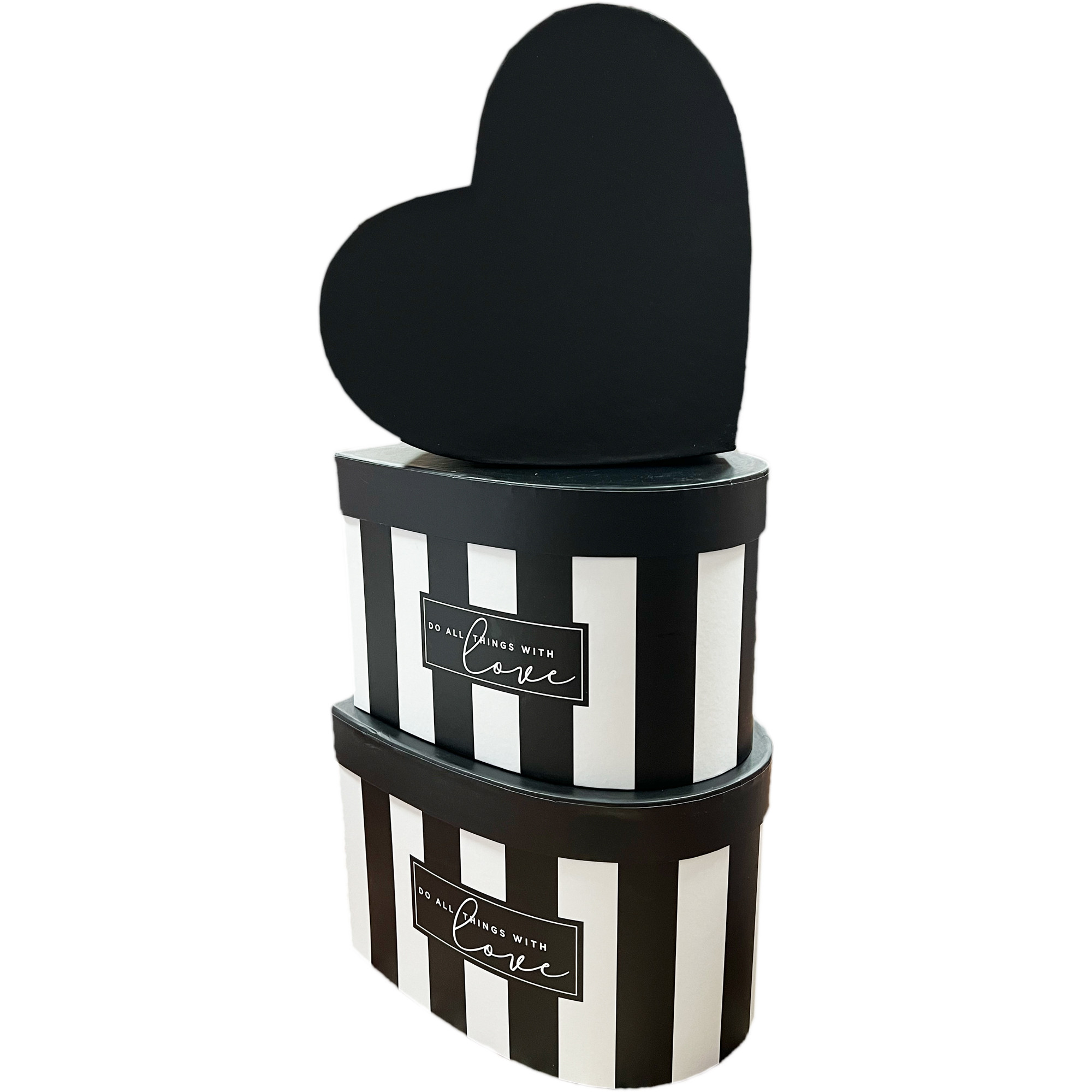 9" Striped Heart Floral Box Set of 3 Black LO Florist Supplies