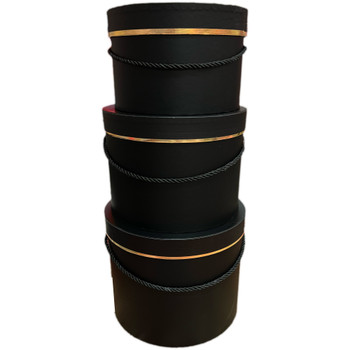 Black Round Floral Hat Box with Gold Accent - Set of 3