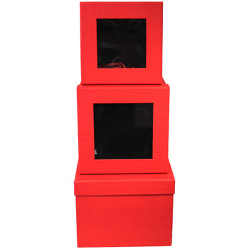 Red Square Floral Box with Window - Set of 3 Red Square Floral Box with Window - Set of 3