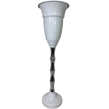 32" White & Silver Pedestal Metal Vase