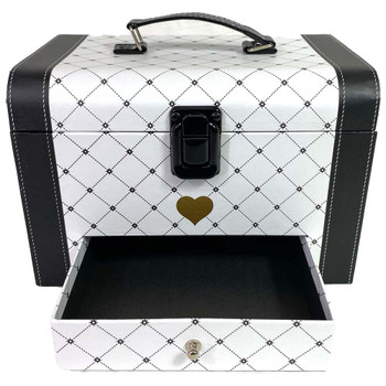 White Makeup Floral Case with Jewelry Drawer White Makeup Floral Case with Jewelry Drawer