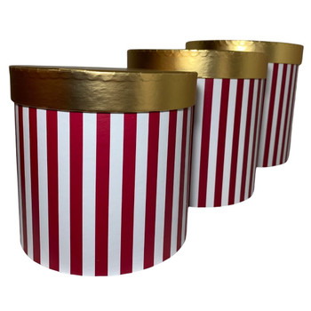 7.75" Striped Red Floral Box with Gold Lid - Set of 3 7.75" Striped Red Floral Box with Gold Lid - Set of 3