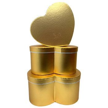 Metallic Medium Heart Floral  Box Set of 3 - Gold
