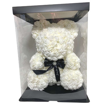 14" White Rose Foamy Teddy Bear in Box