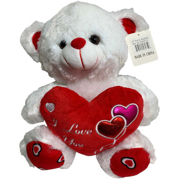 12" White Teddy Bear with Metallic Hearts