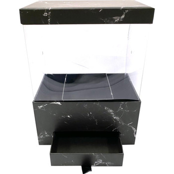 12" Marbled Floral Box with Drawer and Insert - Black