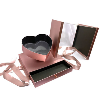 10.5" Luxury Heart Display Box with Drawer - Metallic Rose Gold