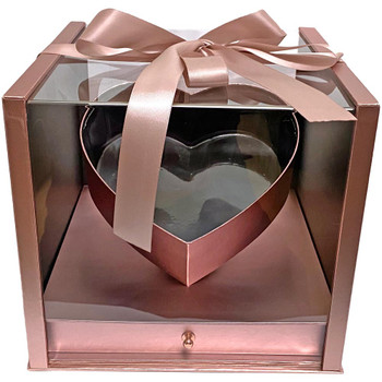 10.5" Luxury Heart Display Box with Drawer - Metallic Rose Gold