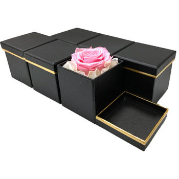 3" Single Rose Square Floral  Box - 6 Pieces - Black