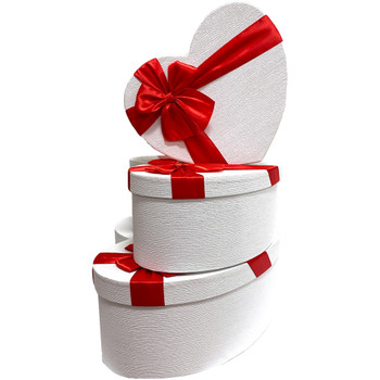 12" White & Red Floral Heart Gift Box with Ribbon - Set of 3 12" White & Red Floral Heart Gift Box with Ribbon - Set of 3