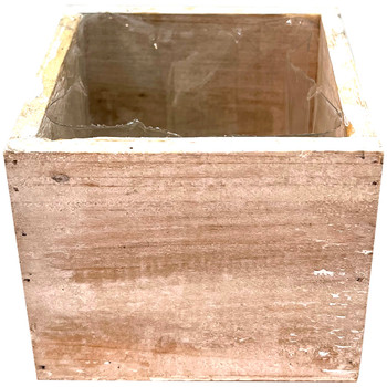 4" White Wash Square Wood Planter with Liner