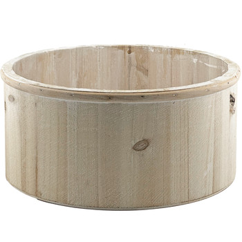 11" White Wash Round Wood Planter with Liner