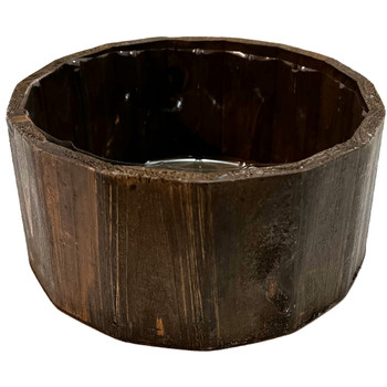 8.5" Brown Round Wood Planter with Liner