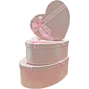 12" Alligator Print Heart Gift Box with Ribbon - Set of 3 - Rose Gold