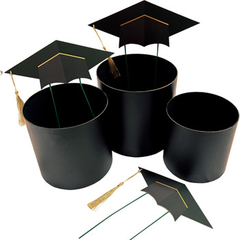 7.5" Graduation Flower Box with Cap - Black - Set of 3