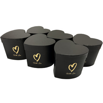 4" Single Rose Heart Printed Floral  Box - 6 Pieces - Black