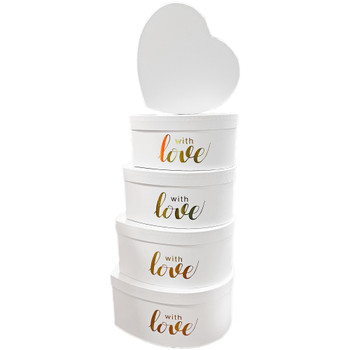 12.5" With Love Floral Heart Box - Set of 5 - White 12.5" With Love Floral Heart Box - Set of 5 - White