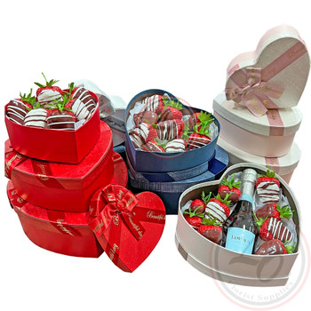 8" Heart Chocolate & Berry Box - Set of 3 - Blue