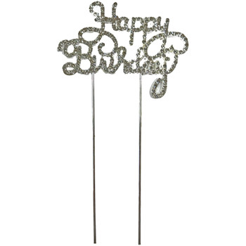 Happy Birthday Metal with Rhinestones Topper - Silver
