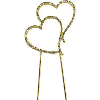 Double Hearts Metal with Rhinestones Topper - Gold