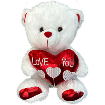 16" White Teddy Bear Love You Hearts