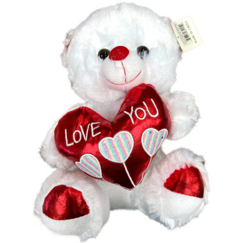 10" White Teddy Bear Love You Hearts
