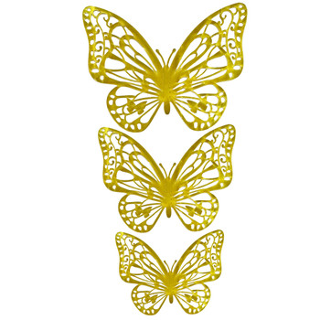 Metallic Floral Arrangement Butterflies - 12 Pack - Gold
