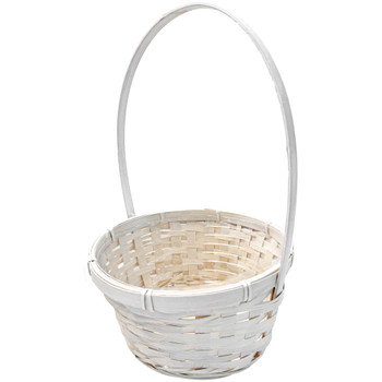 8” Bamboo Basket with Liner - White Wash