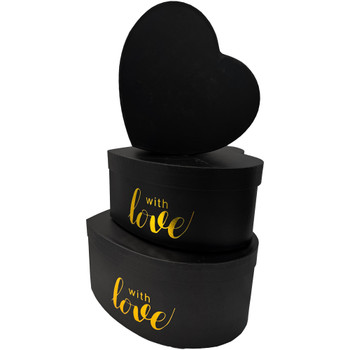 12” With Love Floral Heart Boxes - Set of 3 - Black