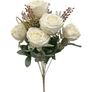 Silk 21” Long Stem 7 Rose Bouquet - Off White