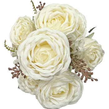 Silk 21” Long Stem 7 Rose Bouquet - Off White
