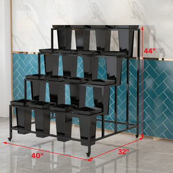 Flower Bucket Display Unit - Black & Black - 16 Buckets