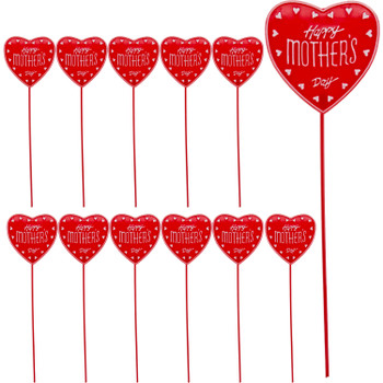 Mother's Day Red Heart Floral Arrangement Picks - 12 Pieces