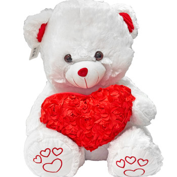 20" Red Rosette Heart Teddy Bear