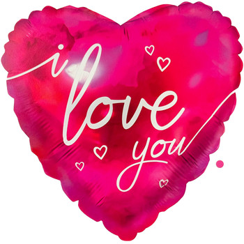 18" Fuchsia I Love You Heart Mylar Foil Balloon - 10 Pieces