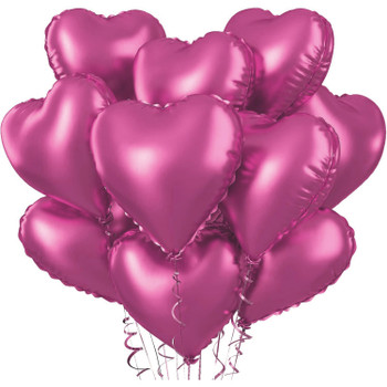 18" Pink Matte Heart Mylar Foil Balloon - 10 Pieces