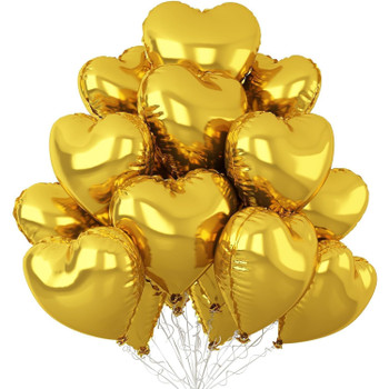 18" Gold Heart Mylar Foil Balloon - 10 Pieces