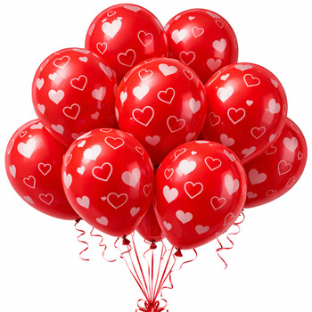 12" Printed Hearts Latex Balloons - 100 Pieces
